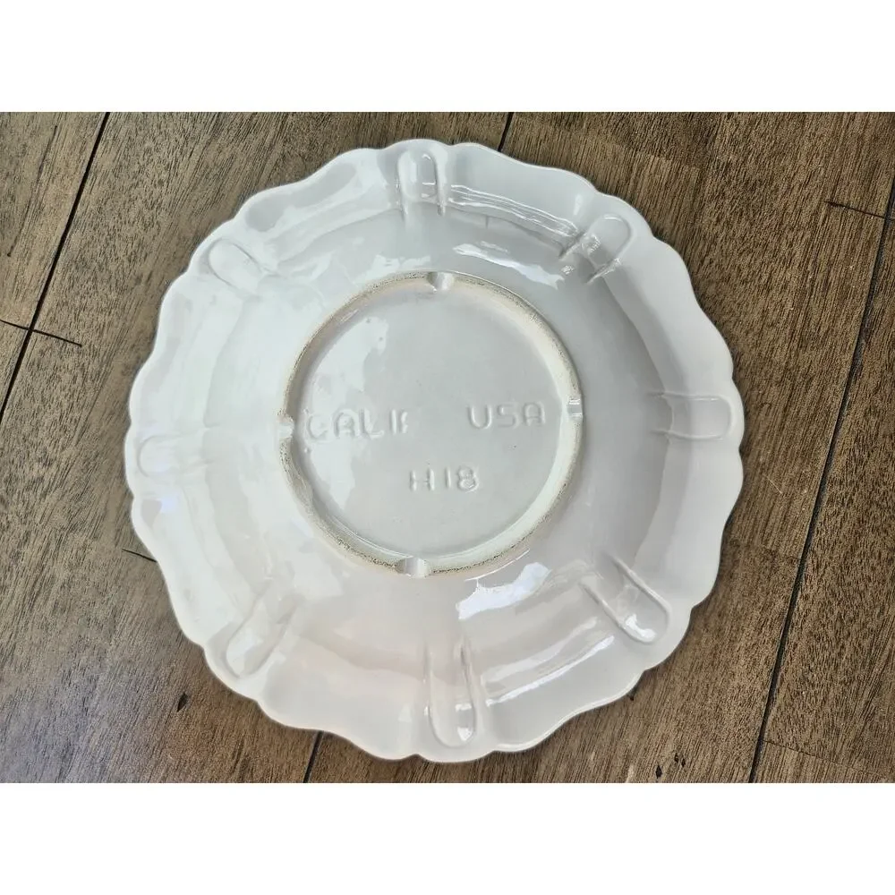 Vintage White Ornate Serving Bowl 10x3 Nice Condition Calif USA H18 1.5# #60
